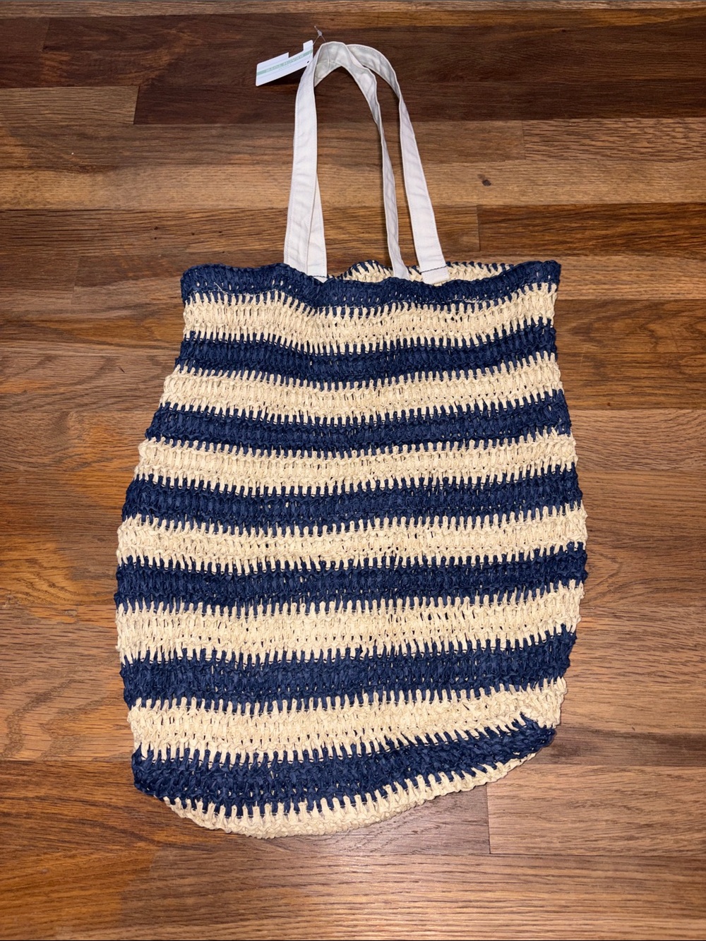 Striped Navy and Cream Woven beach tote